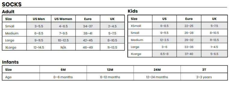 en praktisk sokker størrelse tabell for å finne riktig passform og komfort til dine sokker. enkel guide til størrelser for voksne og barn.