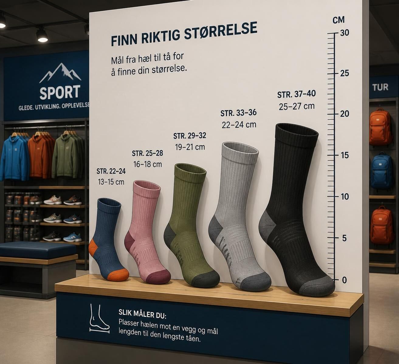 Finn riktig sokkestørrelse med vår enkle størrelsestabell. Sørg for komfort og perfekt passform hver gang du kjøper sokker.